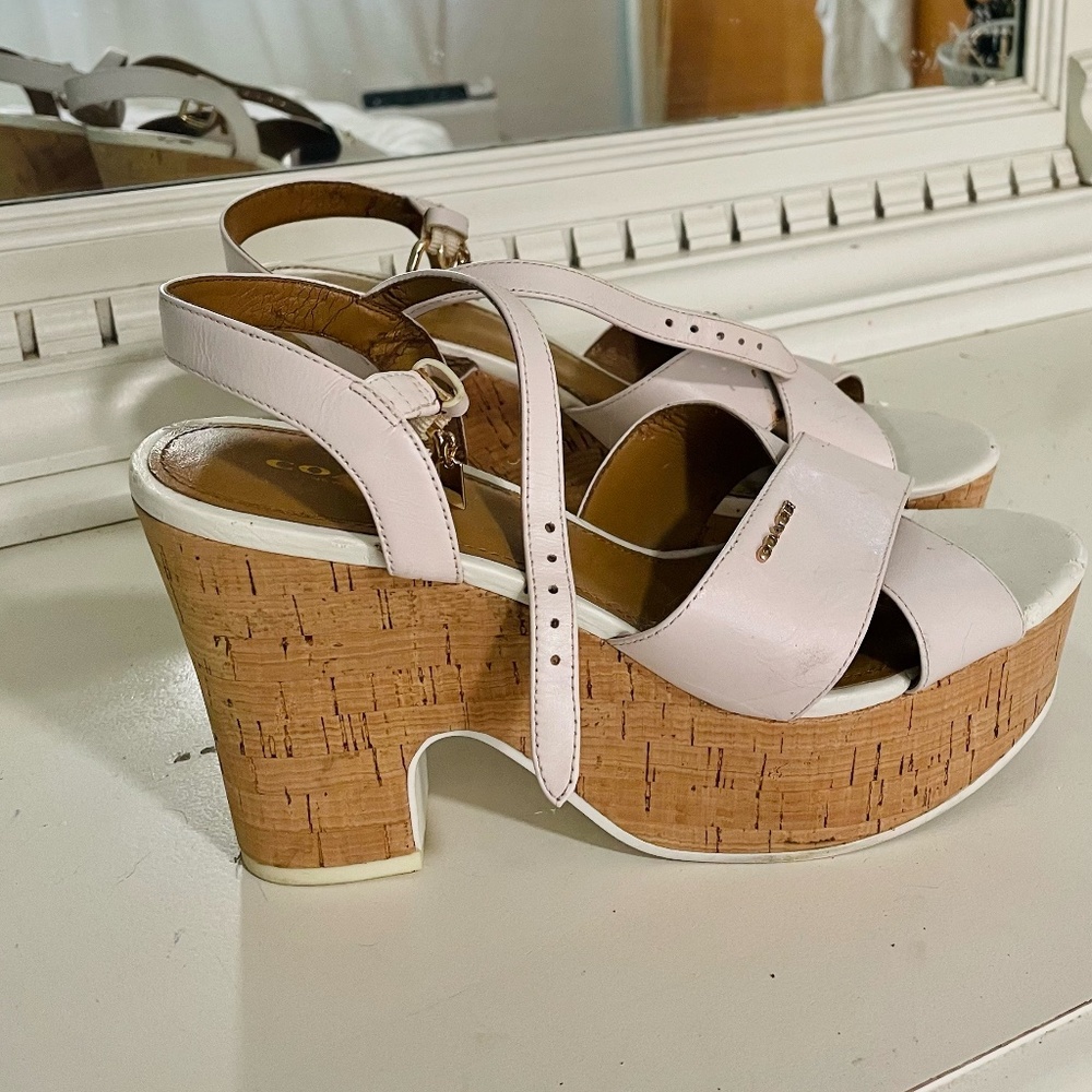 Coach White and Pink Platform Wedges